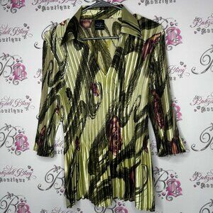 Mini pleats magic scarf top pleated floral green purple stretchy soft shiny luxe